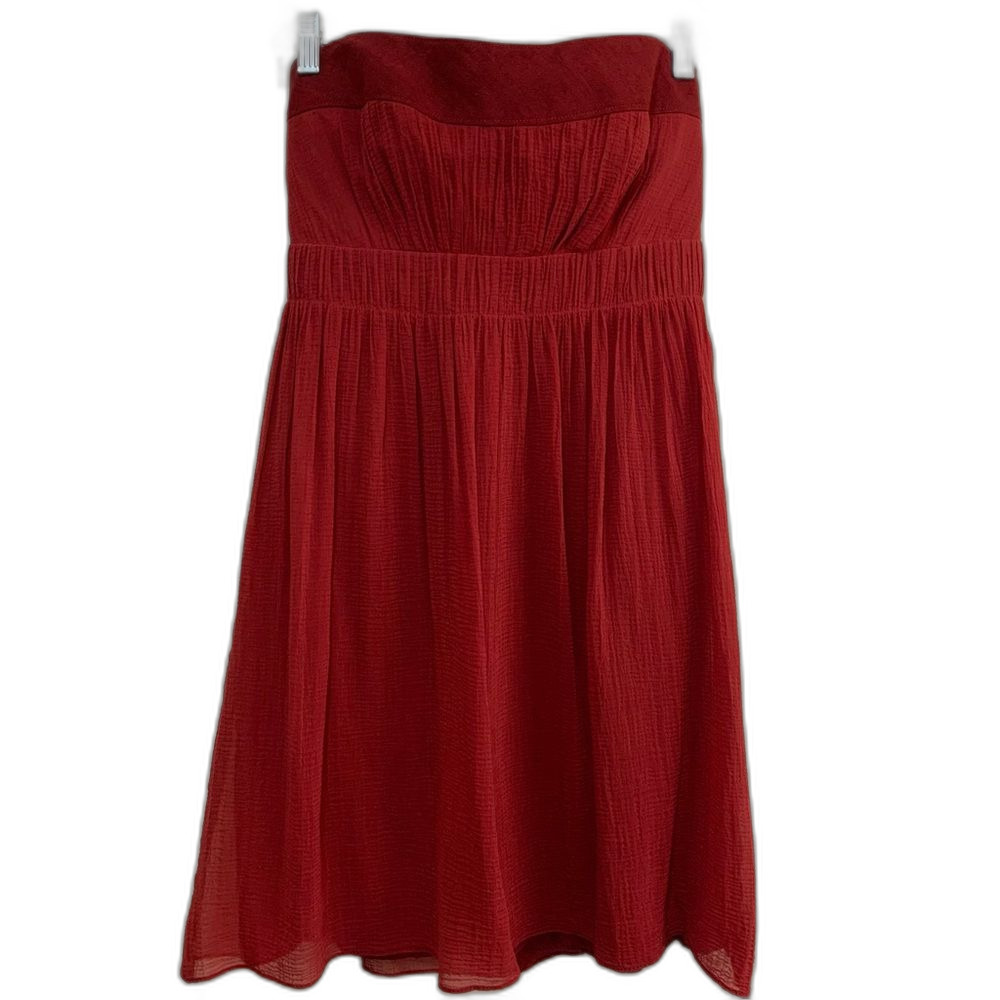 Akris Punto Burgundy Red Cotton Silk Strapless mini dress size 6